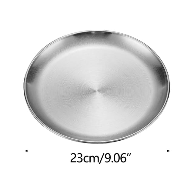 Assiette en Acier Inoxydable 10 Po Ronde Épaissie Disque de Barbecue Gâteau Dessert Occidental Plateau de Service pour la Maison Ou le Restaurant