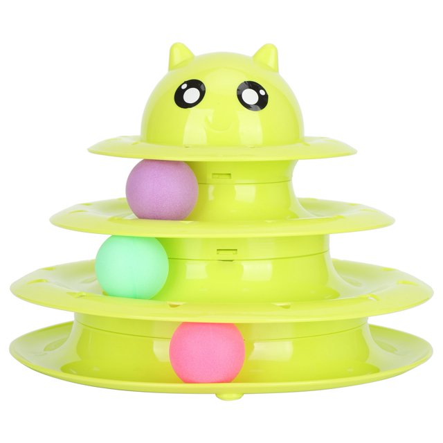 Pet Turntable Track, 3 Track Cat Tower Toy Super Strong Plastic with Balls for Cat Playing Blue,Green