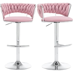 Tabourets à barres de velours Ensemble de 2, Tabouret de comptoir de hauteur avec bas dos, Taboureau de bar pivotant pour l'île de la cuisine, Pub (Pink)