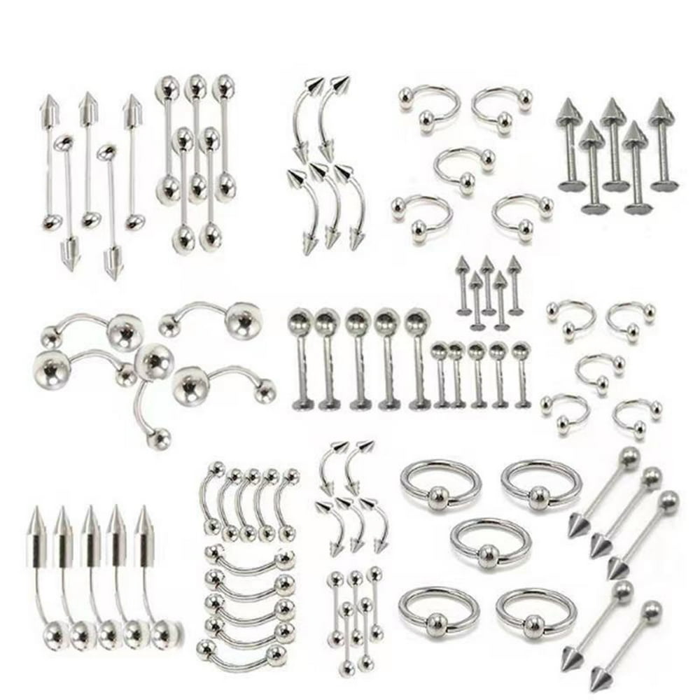 EIGTHTAIL 85Pcs Belly Button Piercing Kit Piercing Jewelry Set for Lip Nose Stainless Steel Body Jewelry for Multiple Locations