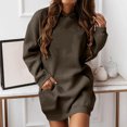 thumbnail image 2 of BADHUB Robe à Capuche à Cordon à Manches Longues Surdimensionnée pour Femmes, Robe Chandail à Capuche de Couleur Unie Ample Décontractée Tunique Chandail à Enfiler Robes Midi avec Poches Offres Prime Day Café TG, 2 of 5