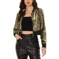 thumbnail image 1 of INSPIRE CHIC Blouson Bomber Court à Paillettes Scintillantes avec Fermeture Éclair pour Femme Or m, 1 of 4