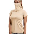 thumbnail image 3 of BiZtdJrK T-Shirts de Protection Solaire à Manches Courtes pour Femmes avec Masque Facial, Maillot Dermoprotecteur d'Extérieur, Chemise de Pêche et de Randonnée, Haut Court Décontracté d'Été, Beige, G Offres chez Walmart, 3 of 8