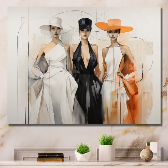 Designart Grand Art Mural à la Mode, Silhouette Géométrique Élégante I, Décoration Murale à la Mode, Art Mural sur Toile Noire Charmant, 20x12 Pouces