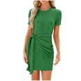 thumbnail image 1 of Dvkptbk Womens Summer Bodycon Dress Solid Color Crew Neck Party Dress Ribbed Slim Fit Ruched Bodycon Casual Mini Dresses, 1 of 7