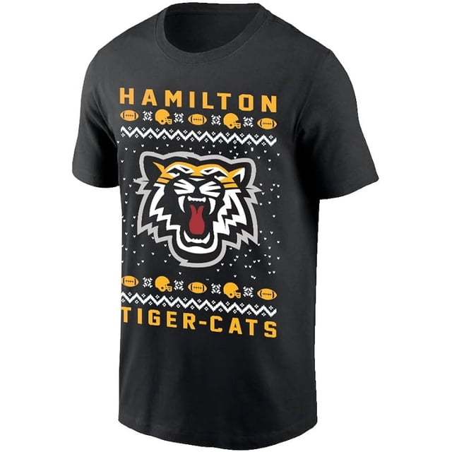 CFL Hamilton Tiger Cats Xmas Design Black 2X-Large T-Shirt