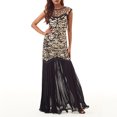 thumbnail image 2 of Mrat Evening Dresses Mode Femmes Confortable Décontracté Assemblé Gaze à Paillettes Manches Courtes Col Rond Robe Longueur Cheville Robes d'Été Femmes P-715 Or L, 2 of 4