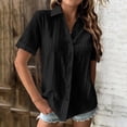 thumbnail image 3 of Hauts à Manches Courtes pour Femmes Été Femmes T-shirt Décontracté Uni à Manches Courtes Col Rabattu Boutons Cardigan Blouse Hauts, 3 of 9