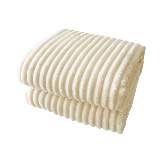 White 100Cm Lightweight Fleece Throw Blanket Reversible Ribbed Surface Microfiber Quick-Dry #02CJf