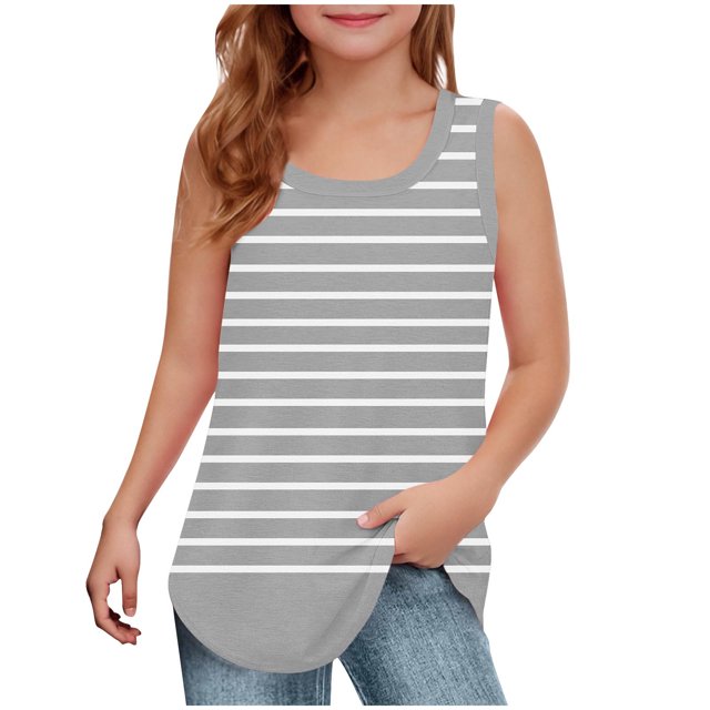 RXIRUCGD 2025 Vêtements d'Été pour Enfants Filles Décontracté Sans Manches Col Rond Imprimé
