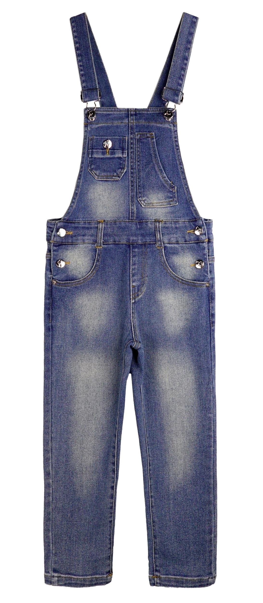 KIDSCOOL SPACE Boy Girl Overalls, Irregular Pockets Slim Denim Jumpsuit,Blue,8-9 Years