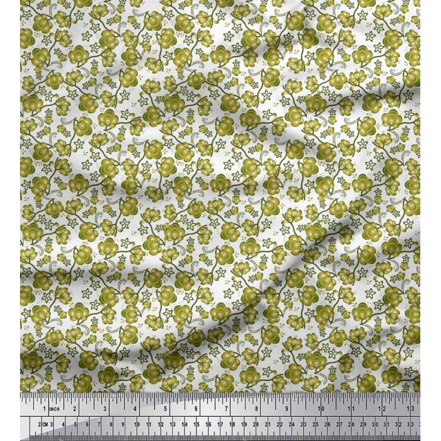 Soimoi Silk Fabric Flower Artistic Decor Fabric Printed Yard 42 Inch Wide