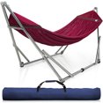 thumbnail image 1 of Tranquillo Support de Hamac Ajustable / Hamac Pliable avec Support – Support de Hamac de Pique-Nique et Filet de Hamac en Polyester à 2 Couches pour 2 Personnes avec Sac de Transport - Supporte jusqu'à 650 Lb, Rouge, 1 of 8
