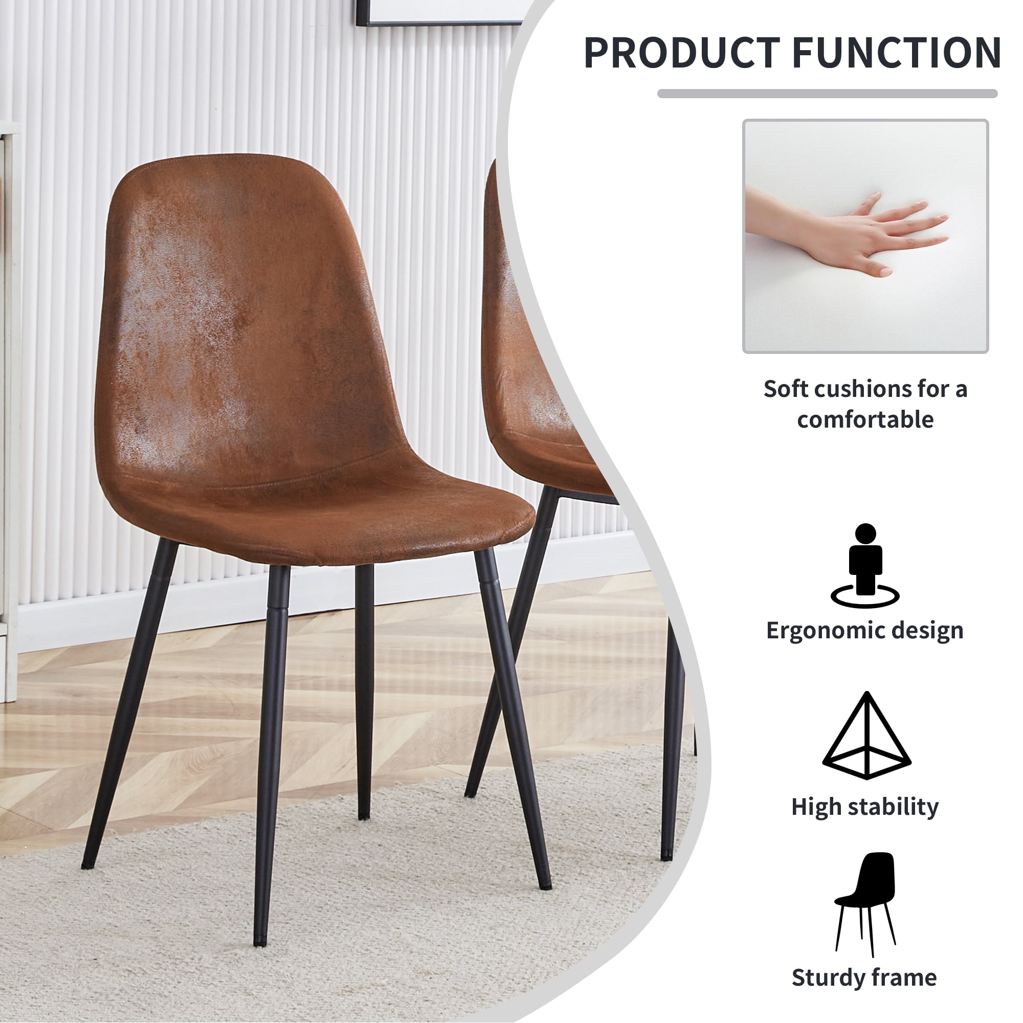 Noble House Ensemble de 6 chaises de salle à manger modernes en tissu technique brun aspect suède