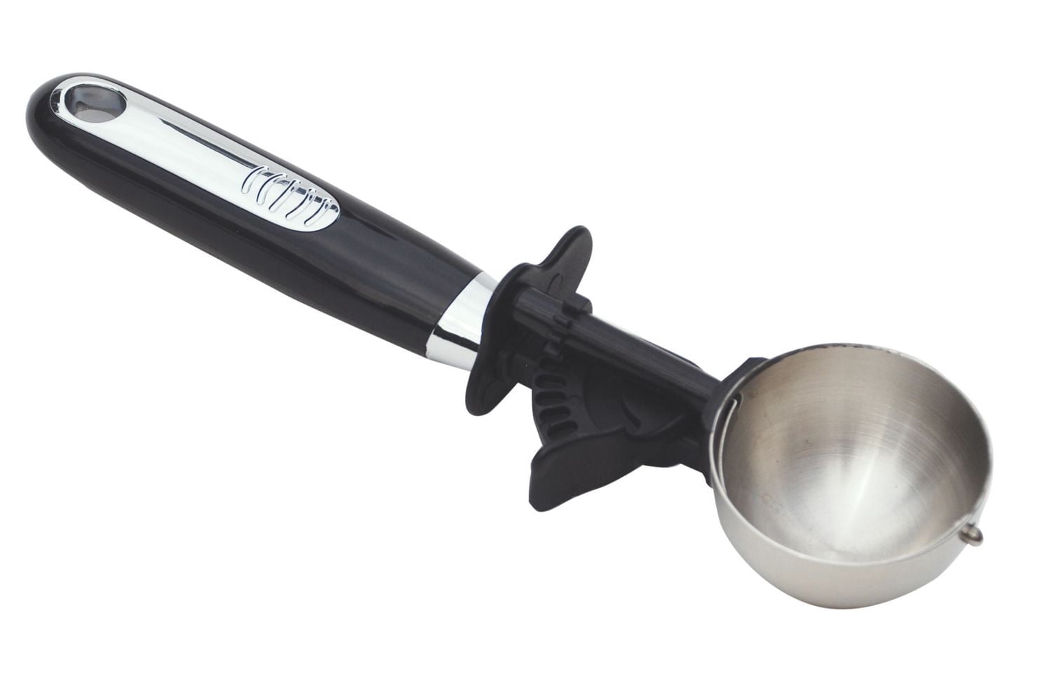 Mainstays™ Trigger Ice Cream Scoop, Black Handle, Ergonomic Trigger Arm, Stainless steel, Plastic