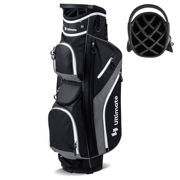 Patiojoy 14-Way Golf Cart Bag Golf Club Bag with 14 Ways Organizer Divider Top 9 Zippered Pockets Cooler Bag Umbrella Holder Grey