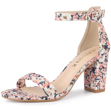 BLISSFUL STEP Chaussures pour Femmes Couleur Unie à Bout Ouvert Talons Hauts Blocs Sandales d'Été Rose 8