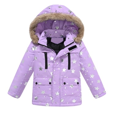 PMVFHDE Clearance Fall Jackets Kids Boys Girls Winter Thicken Coat With Pocket Hooded Jacket Toddler Windproof Zipper Thick Warm Outwear Purple,4-5 Years