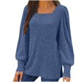 thumbnail image 1 of Meichang Cyber and Monday Deals, Puff Long Sleeve Shirts for Women Plus Size Square Neck Ribbed Knit Tops Solid Loose Fit Side Slit Hem Blouses Spring Trendy Women Tunic Tops, 1 of 4