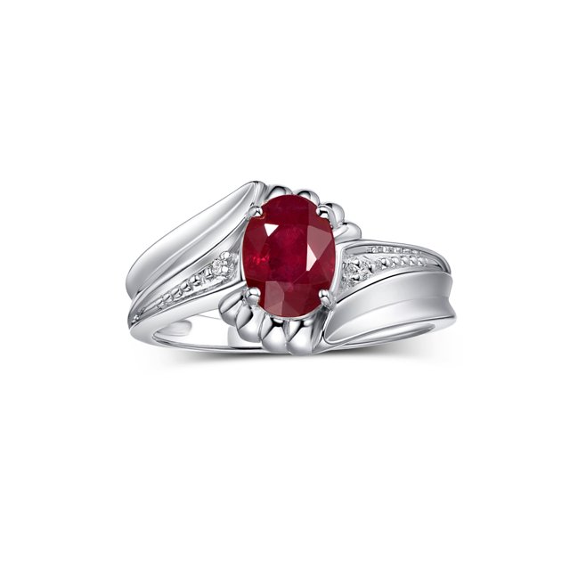 RYLOS Rings for Women Sterling Silver Swirl Z Ring 7X5MM Oval Gemstone & Diamond Rings July Ruby Jewelry Size 7