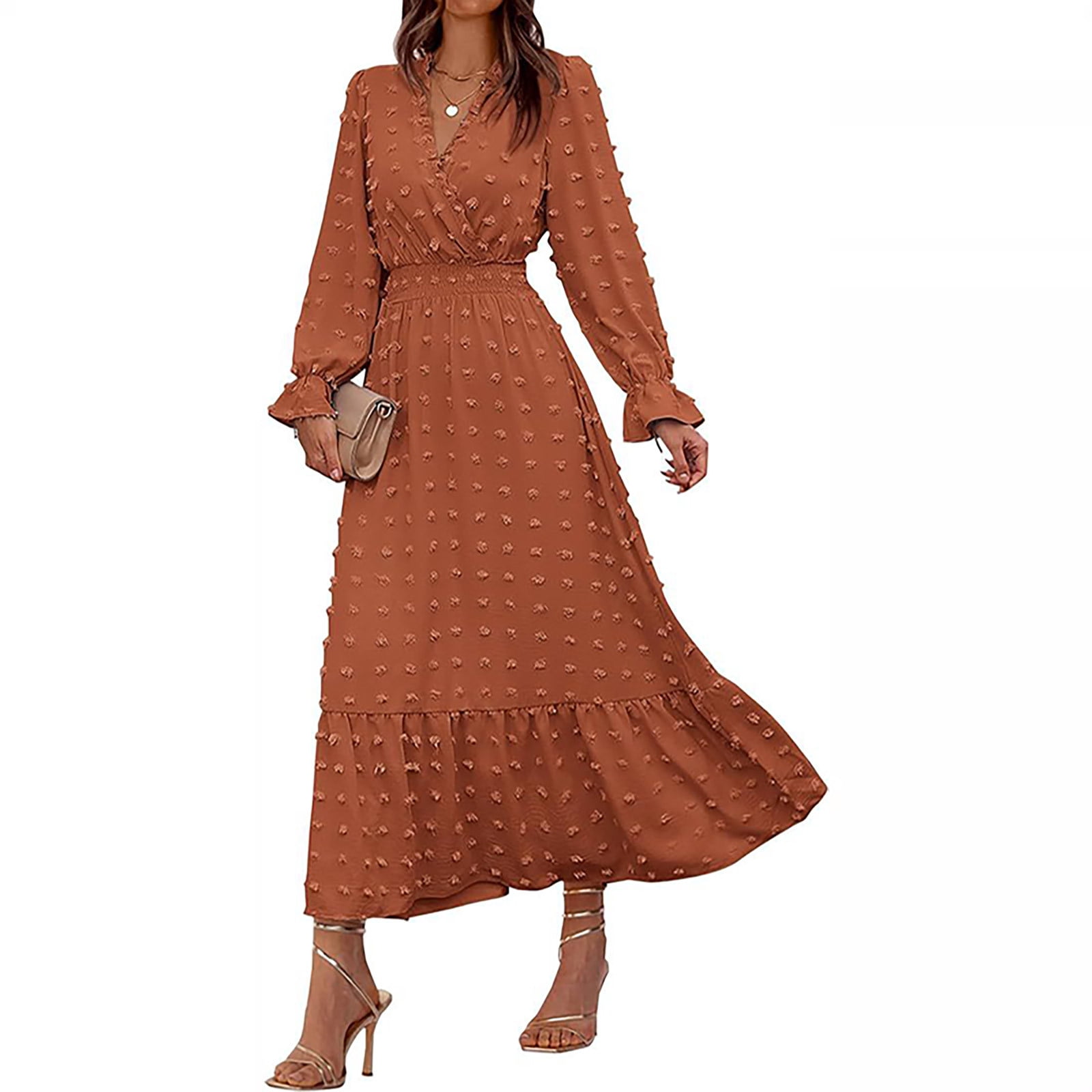 Gspmoly Robes Décontractées pour Femmes, Robe Décontractée à Manches Longues à Col en V pour Femmes au Tempérament Tendance, Robes de Cocktail pour Femmes Offres Hebdomadaires