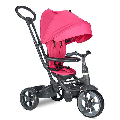 Joovy Tricycle pour Enfant Tricycoo LX, Poignée de Poussée, Siège Ajustable, 8 Étapes, Magenta