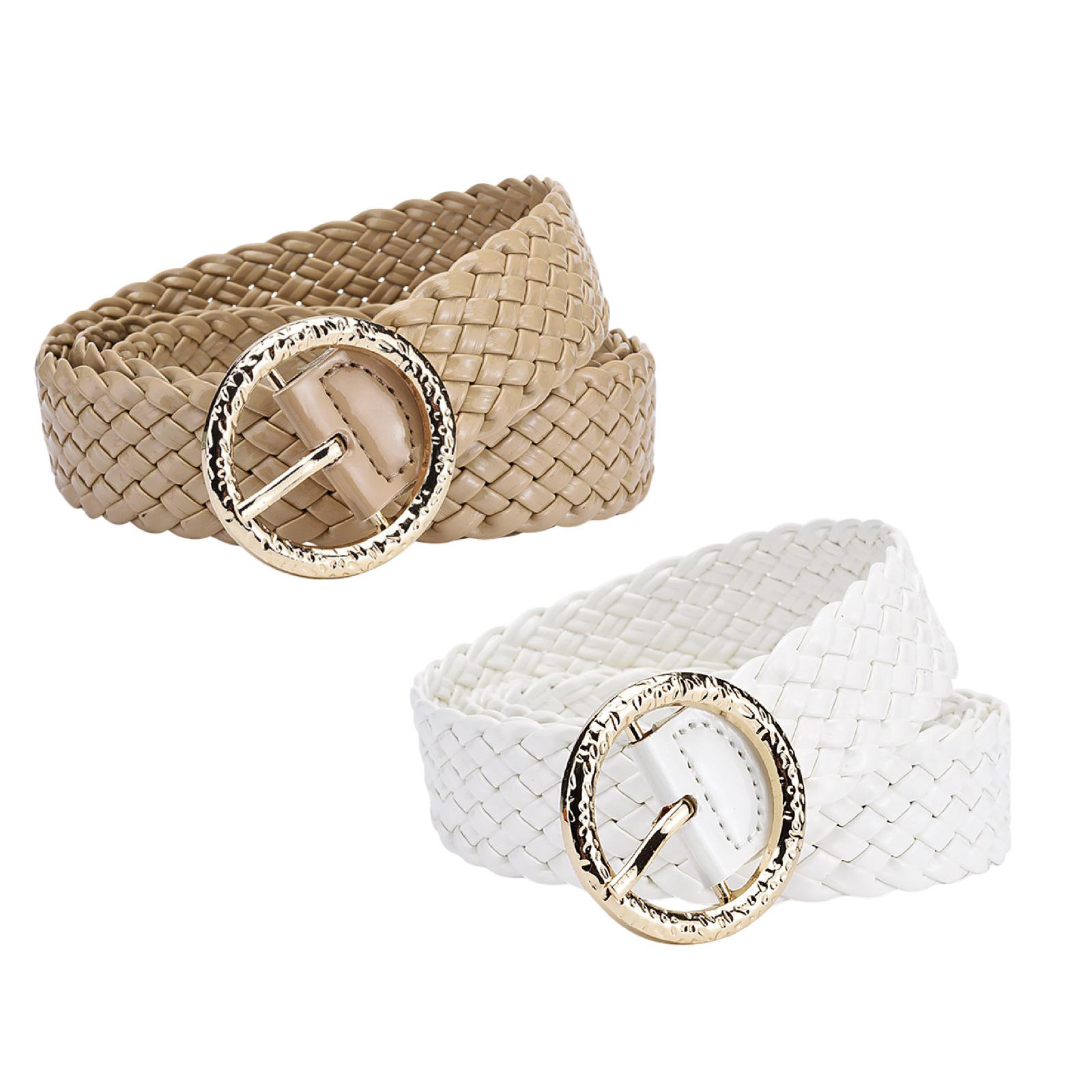 Product Classification Accessories Women's Fashion Woven Belts Glitter Belt Belts For Dresses Jeans Pants Women Wide Belt 16 inch Ladies Soft Woven Waistband, 106 cm, White & Beige 1Pack