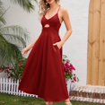 thumbnail image 2 of Robes d'Été à Bretelles Spaghetti pour Femmes Décontractées Sans Manches à Col en V avec Découpes, Fente Haute, Robe Maxi de Plage avec Poches, 2 of 7