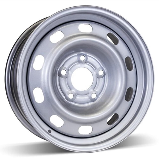 17 X 7 in. steel wheel rim with 5-139.7 mm hub-centric bolt pattern, front-facing view. The silver steel rim features five bolt holes and eight oval ventilation slots, designed for mounting winter tires or hub caps. It has a 25 mm offset and 78.1 mm hub center, suitable for automotive use.