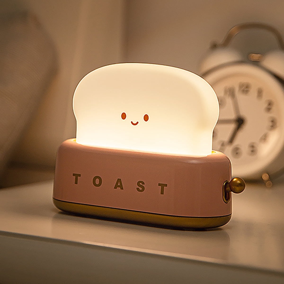 Rechargeable Toaster Night Light with 15-Min Timer, Cute Smile Face Bread Table Lamp with Adjustable Brightness