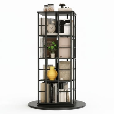 Garvee Revolving Bookshelf 15.7 x 15.7 x 54.1", 4 Tier 360°, Metal Frame with Safety Rails, Black