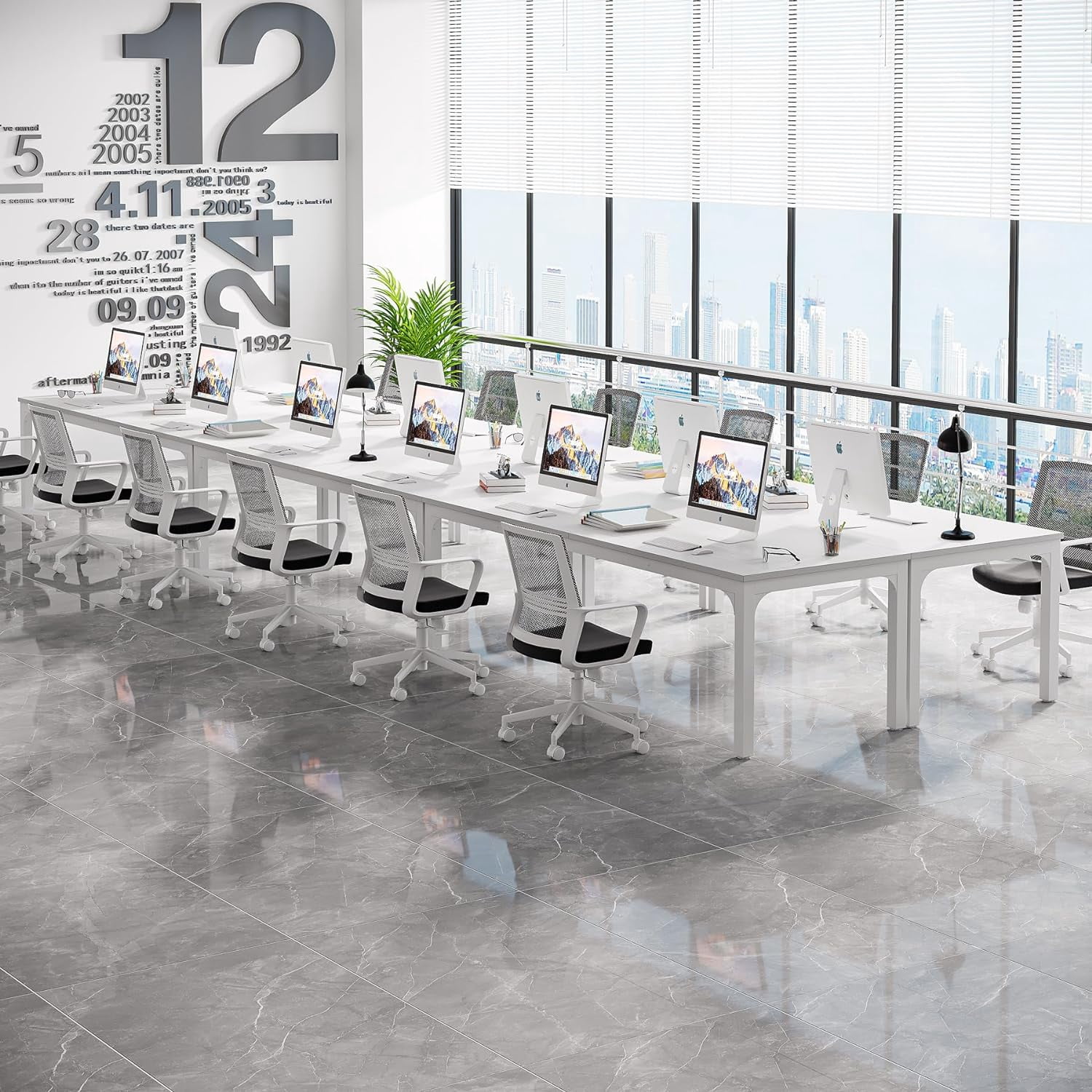 Tribesigns 6.5FT White Conference Table, Modern Office Meeting Room Table with Metal Frame, 78.74"W x 27.56"D for 6-8 People, Only Table