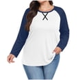 thumbnail image 2 of Yuyuzo T-Shirts pour Femmes Grande Taille à Blocs de Couleur à Manches Longues Col Ras du Cou Coupe Ample Confortable Tunique Unie T-Shirts, 2 of 7