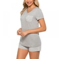 thumbnail image 3 of Femmes Pyjama d'Été Rayé V-Cou Short à Manches Courtes Deux Pièces Costume Service à Domicile S-2XL, 3 of 6