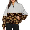 thumbnail image 2 of 2023 Chandail à Capuchon Surdimensionné pour Femmes Mode Automne Hiver Imprimé Léopard Décontracté Sport Col Rond Survêtements Manches Longues Col à Revers Fermeture Éclair Chandails à Capuchon Costumes Halloween/noël 50 % de Réduction Liquidation, 2 of 5