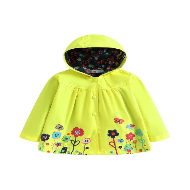 Kids Toddler Girls Floral Hoodie Waterproof Windproof Raincoat Hooded Jacket
