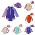 thumbnail image 3 of Girls Long Sleeve Hooded Color Block Swimsuit for Kids Soft Stretch Rash Guard Bathing Suit for Summer, 3 of 3