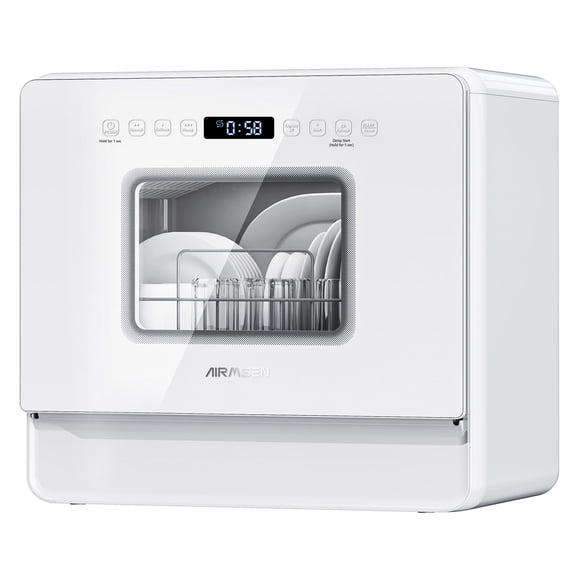 AIRMSEN 5-Place Settings Portable Countertop Dishwasher with 5L Built-in Water Tank, Ultra-Slim Dishwasher Upgrade 3 Spray Arms, 12H Delay Start and Salt Chamber Function, ZMW-DUHA01