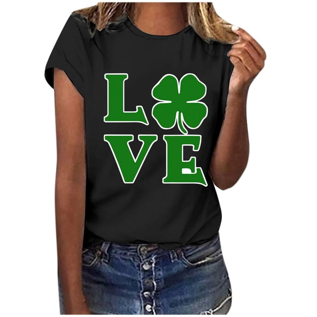 TopLLC St. Patrick's Day Patricks Day Chemises pour Femmes Hauts de Sarrau St Patricks Day Mode pour Dames St. Imprimé Manches Courtes Col Rond Chemise Femme Décontractée Ample