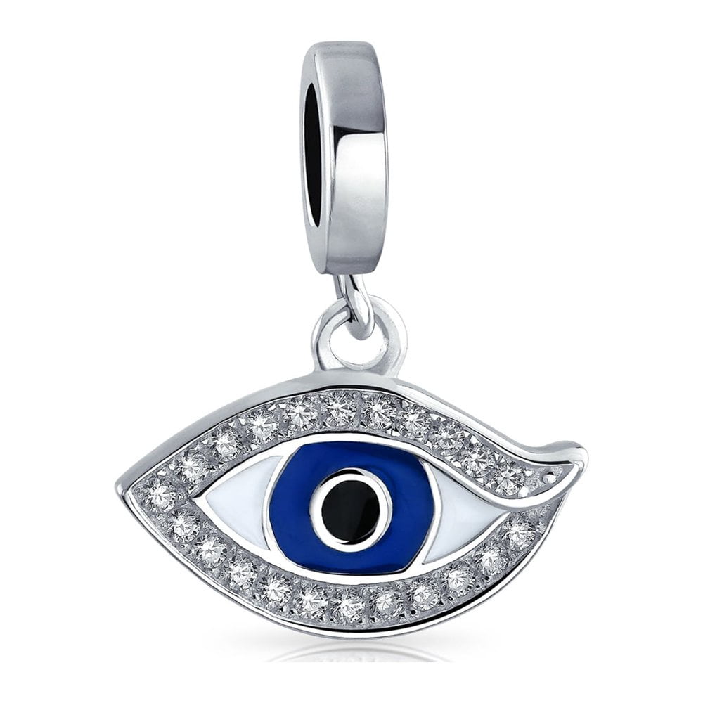CHUANK Bling Jewelry Crystal Blue Evil Eye Protection Dangle Charm Bead .925 Sterling Silver