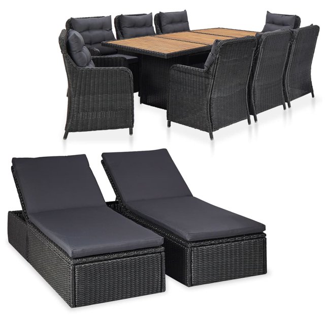 vidaXL Ensemble de Salle à Manger Extérieur 11 Pcs Poly Rotin Noir