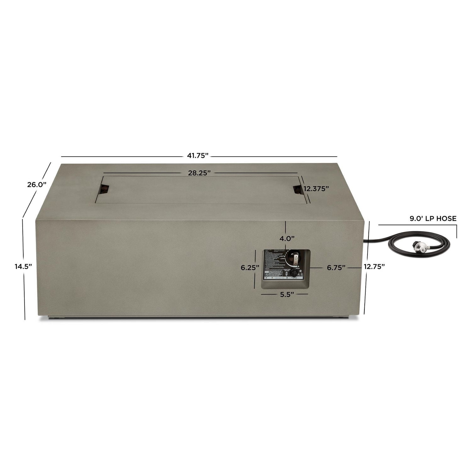 Aegean Small Rectangle Propane Gas fire table in Mist Gray with Natural Gas Conversion kit