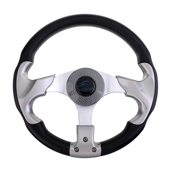 Replacement 12.4 inch/31.5cm Aluminum Alloy Yacht Marine Pontoon Boat Steering Wheel 3 Spoke 3/4 inch Shaft & Soft PU