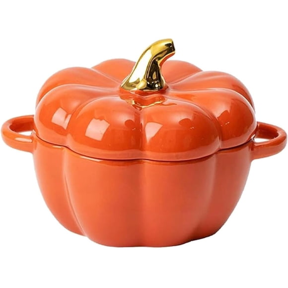 Jierger Oven Pot with Lid, Pumpkin Pottery Dessert Saucepan, Mini Baking Dish Cute Pumpkins Bowl, Covered Oven Ceramic Stockpot, Pumpkin-Shaped Casserole, 4 Color Available