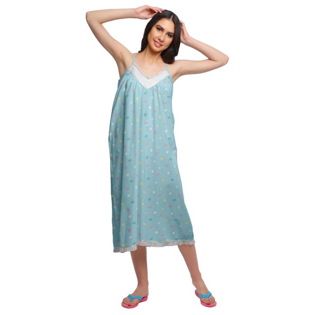 Moomaya Nuisette Sans Manches pour Femmes, Chemise de Nuit en Coton Imprimé