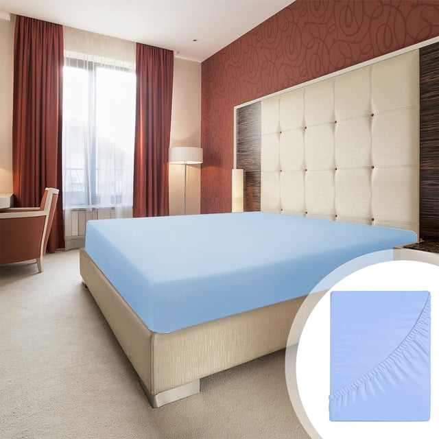 Double Bed Fitted Sheet | Non-Slip All-Inclusive Mattress Protector | Soft Stretch Polyester | Elastic Pocket Fits 15" Mattress | Easy Care | Multiple Colors | 203x153x30cm