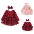 thumbnail image 1 of EYWGYA Robes Décontractées à Manches Longues pour Fillette, Robe de Fête pour Bébé Fille Couleur Unie à Manches Longues Robe à Col Rond, 1 of 4