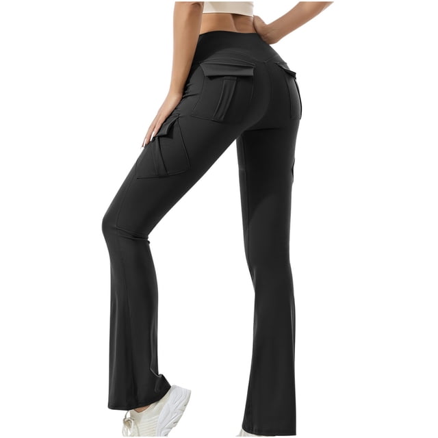 Timegard Legging pour Femmes Taille Haute Extensible Pantalon Cargo à Pattes d'Éléphant Automne Pantalon de Course Extérieur