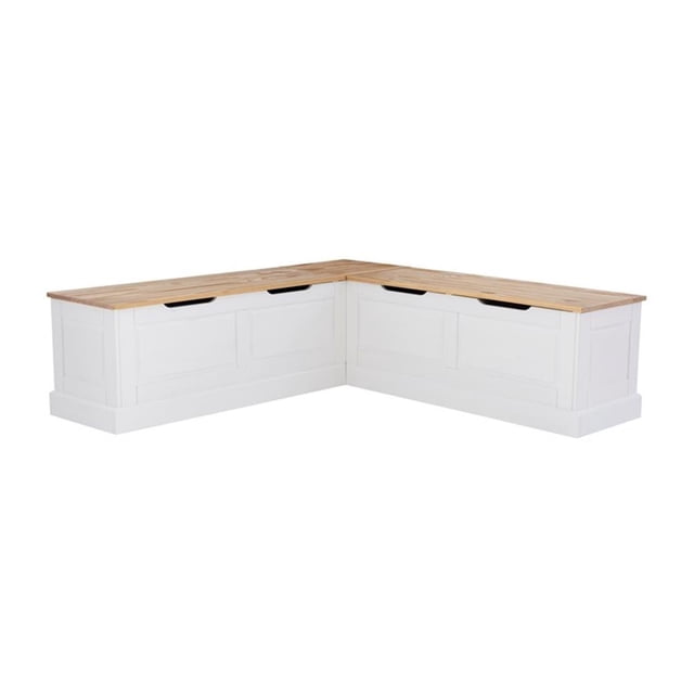 Linon Troyin Coin de Rangement en Bois Naturel et Blanc avec Coussins/oreillers Beige