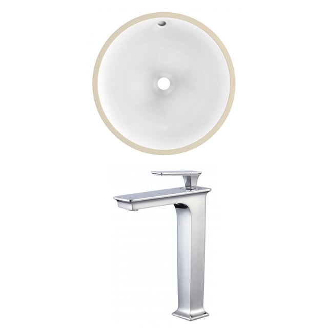 15.25-in. W Round Bathroom Undermount Sink Set In White - Chrome Hardware AI-22846